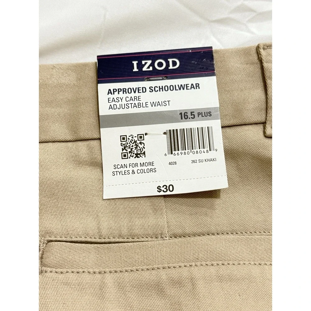 NWT  IZOD Approved‎ School Wear Girls Shorts SZ 16.5 Plus Khaki adjustable Waist